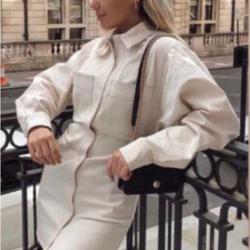 Cream Button-Front Shirt Dress